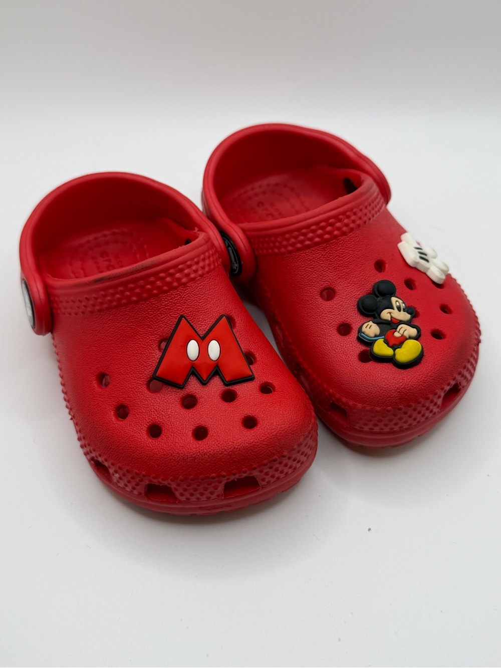 CROCS Kids Red Foam Clogs with Mickey Mouse Charms